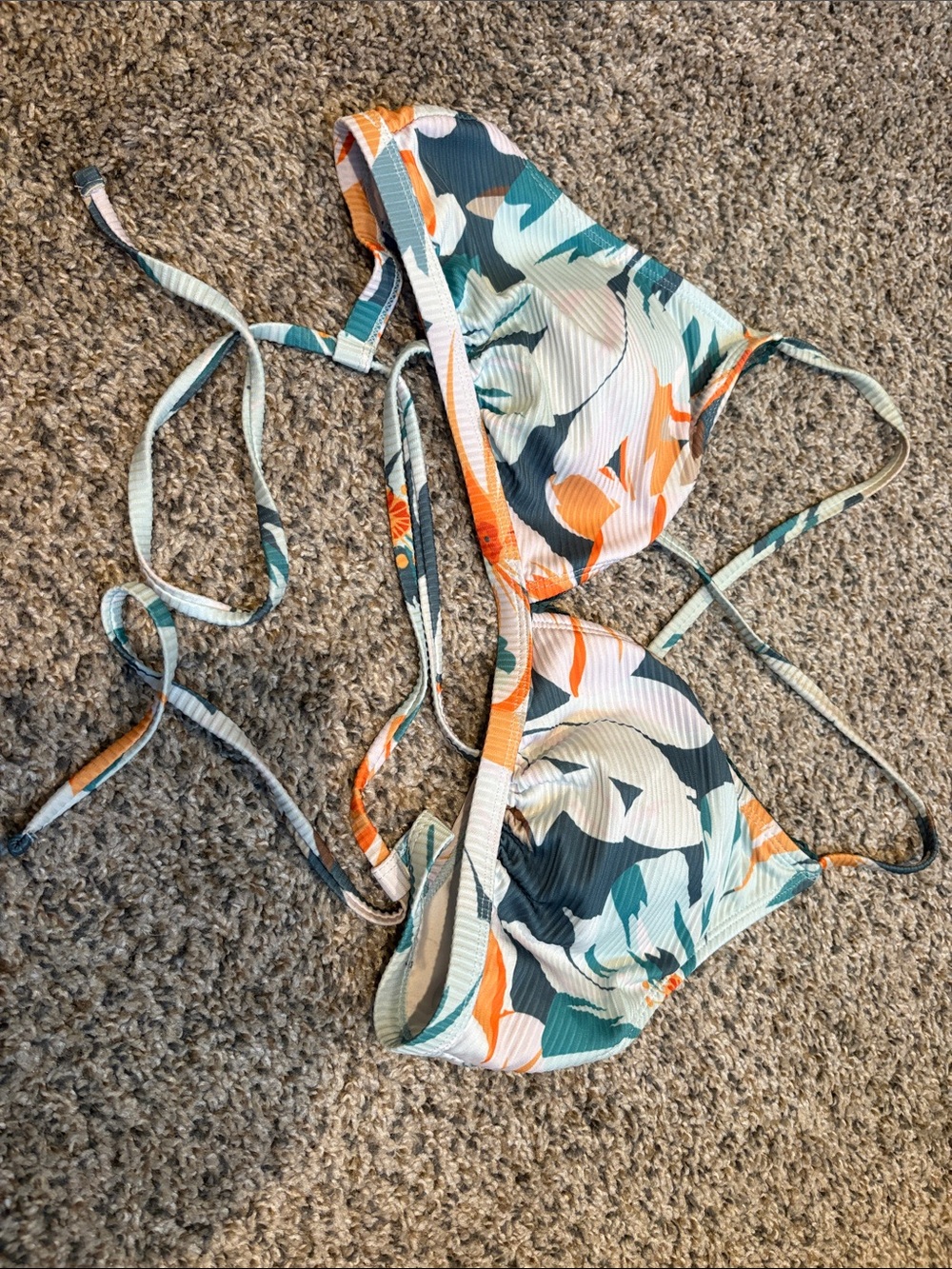 Cupshe Floral Triangle Bikini Top — Teal, Orange & Cream